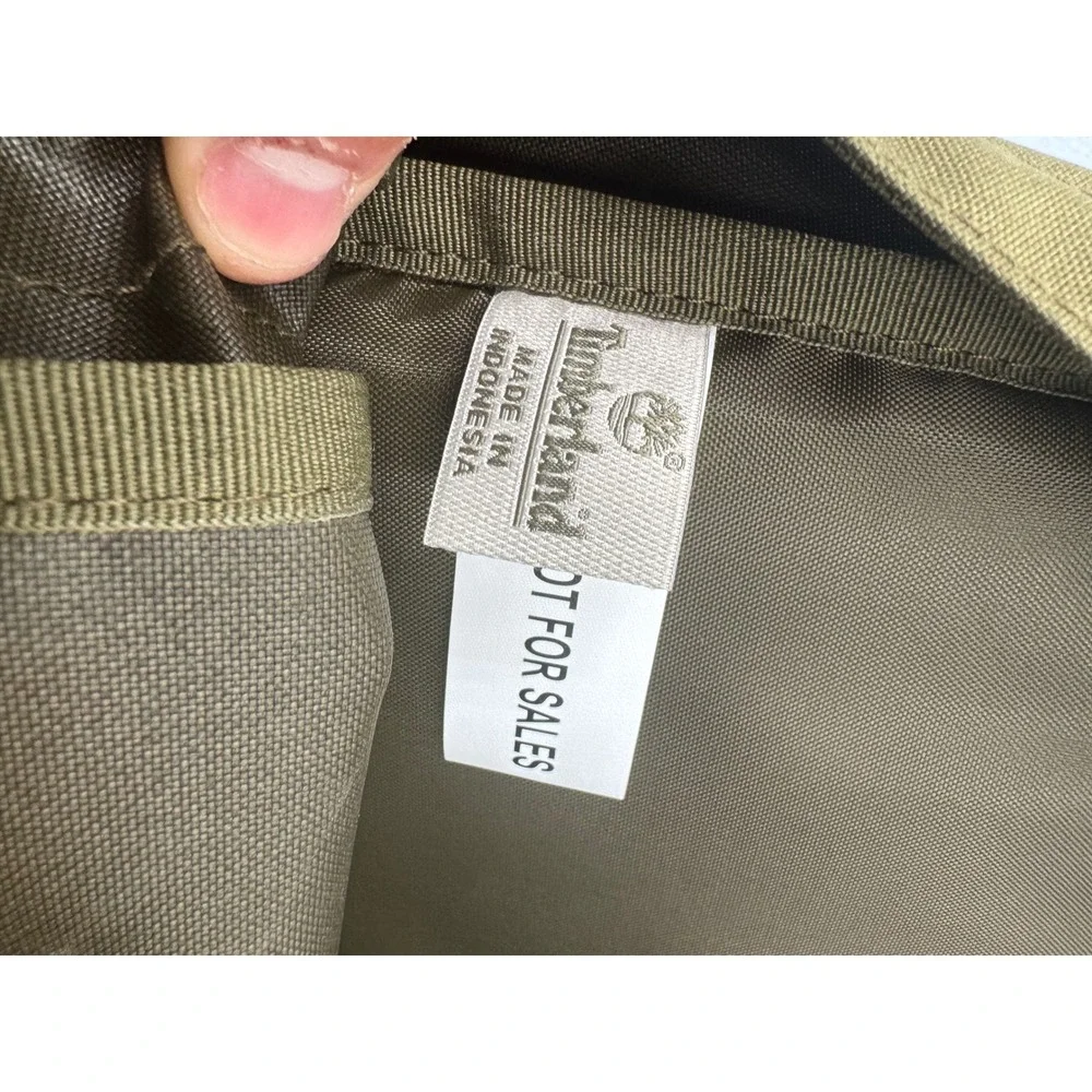 Timberland Olive Green Canvas Backpack Daypack School Bag with Leather Trim Logo